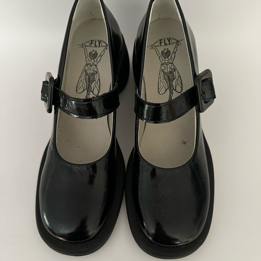 Fly London Black Patent Leather Mary Jane’s 38
